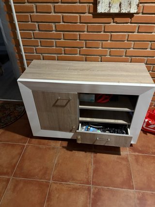 Mueble salón blanco y madera