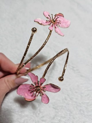 Pulsera Brazalete Flor Rosa y Dorado