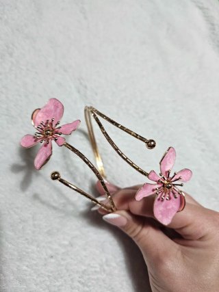 Pulsera Brazalete Flor Rosa y Dorado