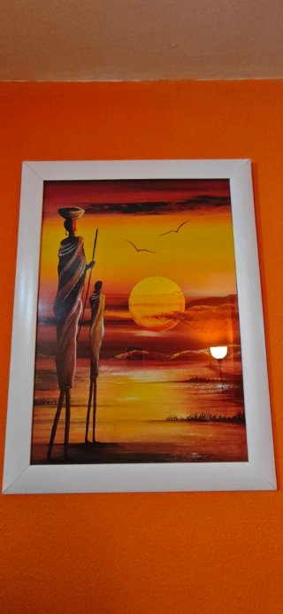Cuadro paisaje africano atardecer