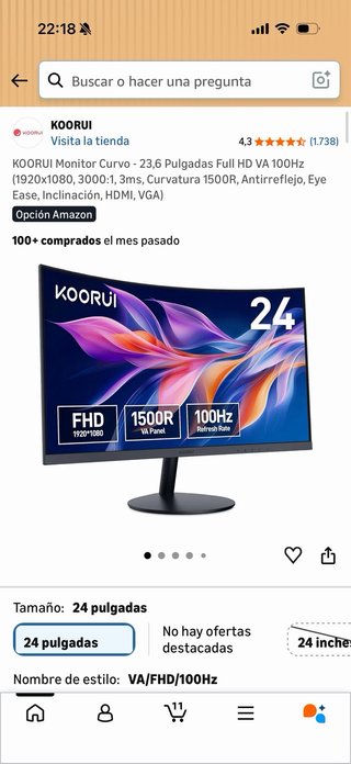 Monitor Curvo Koorui 24 Negro