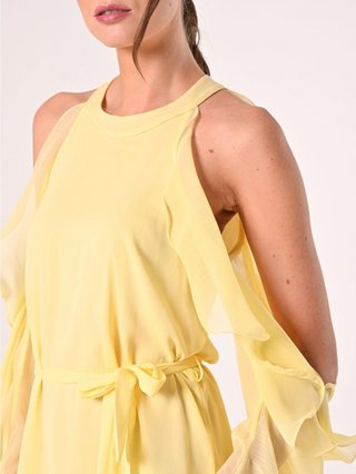 Vestido corto amarillo con volantes