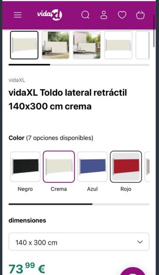 Toldo Lateral Retráctil vidaXL 140x300cm Crema
