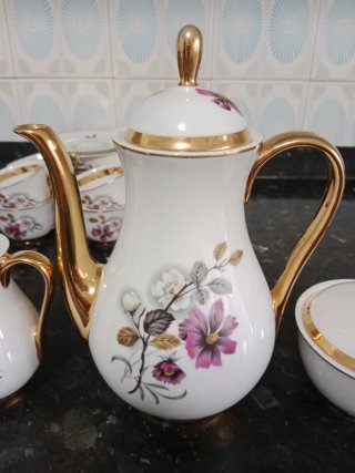 Juego Tazas Café Vintage Porcelana Floral Dorado