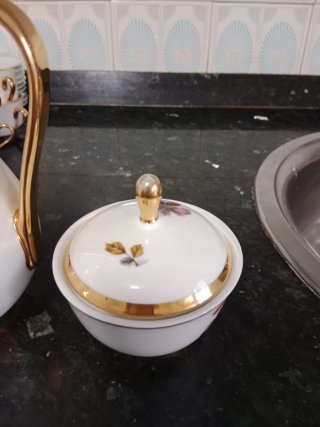 Juego Tazas Café Vintage Porcelana Floral Dorado