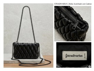Bolso Stradivarius Acolchado Cadena Negro