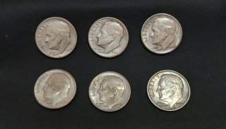 Lote 6 Monedas 10 Centavos Dólar USA de plata