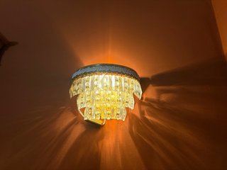 Lámpara de techo cristal y metal dorada