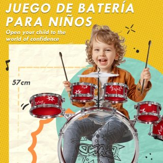 Batería infantil roja con banqueta