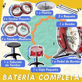 Batería infantil roja con banqueta