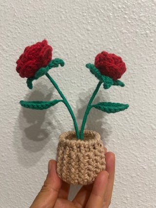 Maceta con Rosas Tejidas a Mano