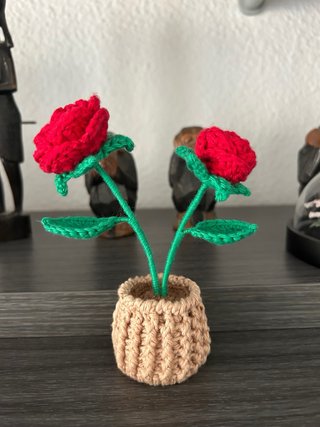 Maceta con Rosas Tejidas a Mano