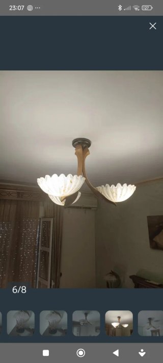 Lámpara de techo cristal y madera dorada