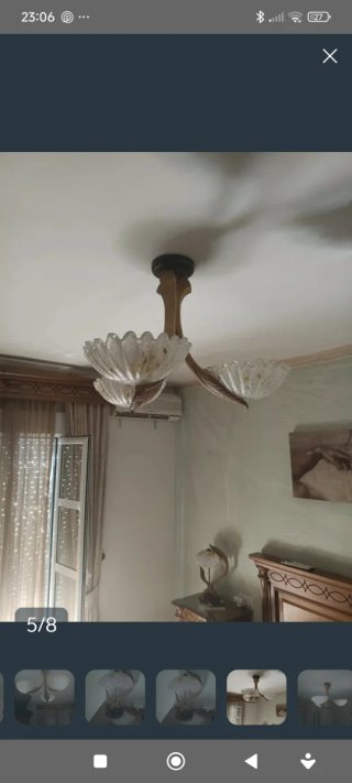 Lámpara de techo cristal y madera dorada
