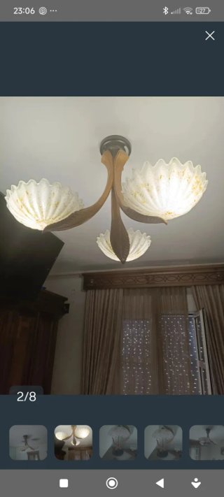 Lámpara de techo cristal y madera dorada