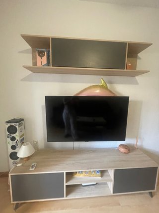 Mueble TV y Estantería Madera Gris