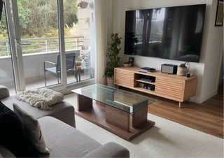 Mesa centro madera y cristal 120x60