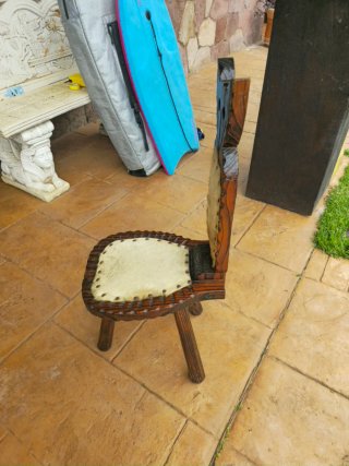 Sillas antiguas madera y pelo cabra (2 uds)