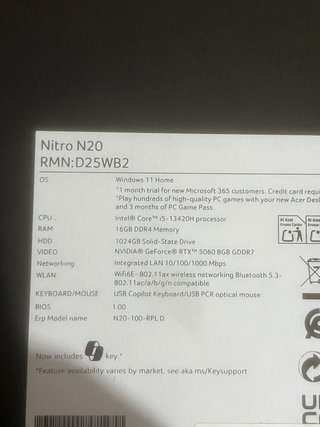Sobremesa Gaming Acer Nitro N20-100-RPL, RTX 5060