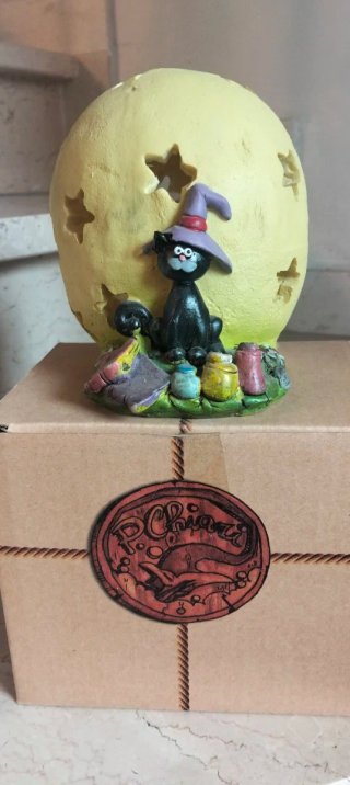 Decorazione Luna con luci e gatto nero #gattonero