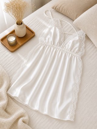 Camisón encaje blanco sexy talla única