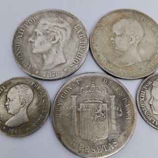 🇪🇦 5 MONEDAS ANTIGUAS DE ESPAÑA PESETAS (80,85g)