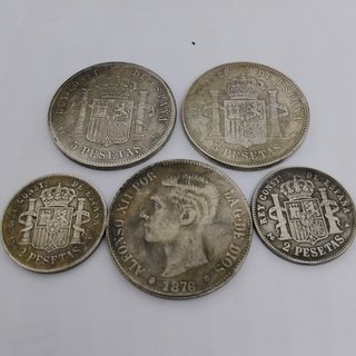 🇪🇦 5 MONEDAS ANTIGUAS DE ESPAÑA PESETAS (80,85g)