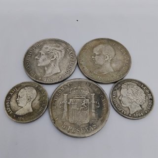 🇪🇦 5 MONEDAS ANTIGUAS DE ESPAÑA PESETAS (80,85g)