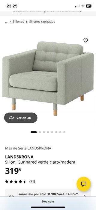 Sillón Landskrona verde tela