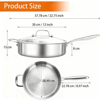 Sartén acero inox con tapa 30cm DELARLOCHEF