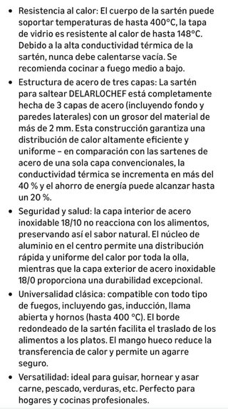 Sartén acero inox con tapa 30cm DELARLOCHEF