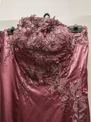 Vestido largo fiesta rosa con pedrería
