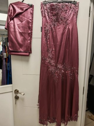 Vestido largo fiesta rosa con pedrería