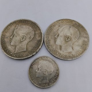🇪🇦 3 MONEDAS PUERTO RICO 1 PESO 5 PTAS 1895
