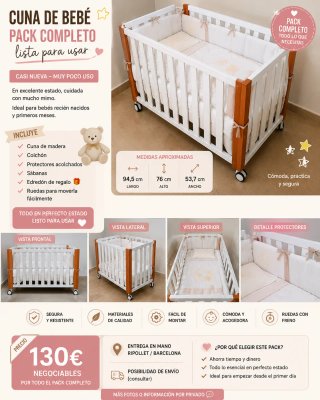 Cuna de bebé pack completo casi nueva