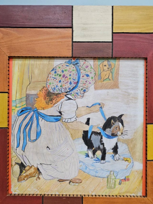 Dibujo modernista enmarcado 90x90 cm