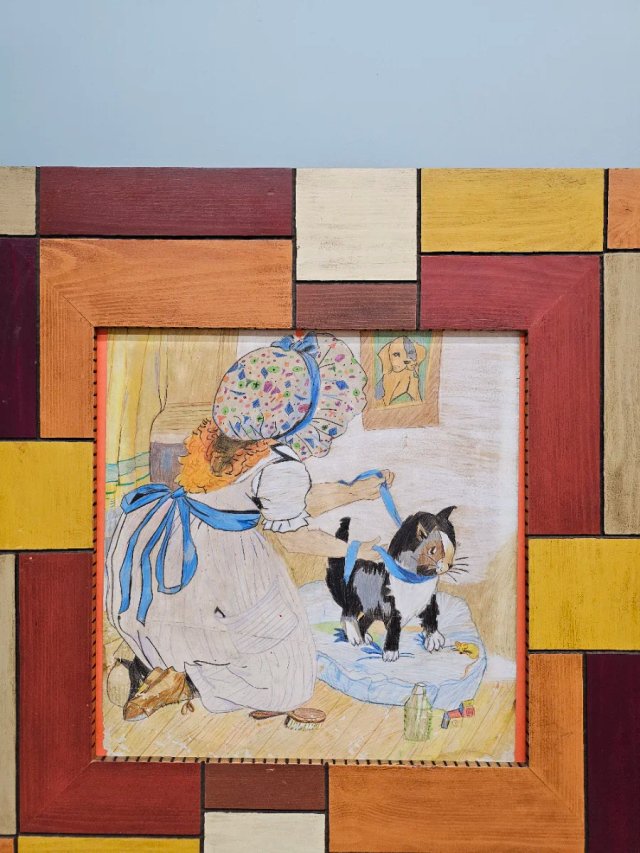 Dibujo modernista enmarcado 90x90 cm