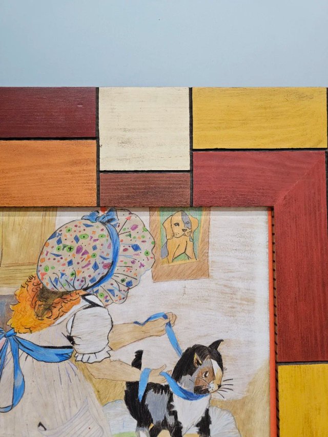 Dibujo modernista enmarcado 90x90 cm