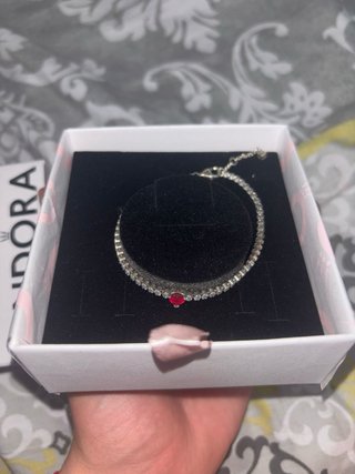 Pulsera Pandora Corazón Rojo y Plata