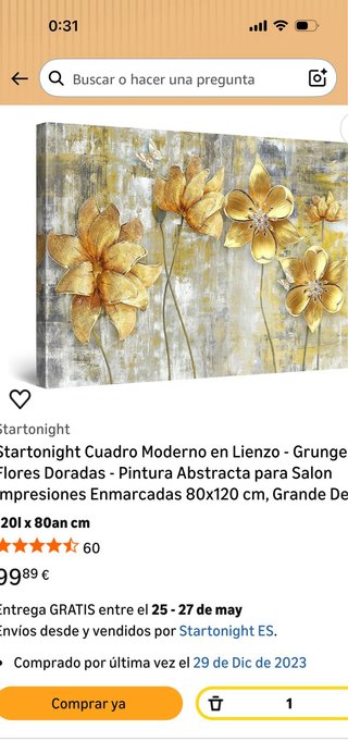 Cuadro Startonight Flores Doradas 80x120cm