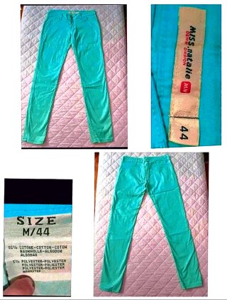 pantaloni skinny100%cotone marrone,menta e bianco