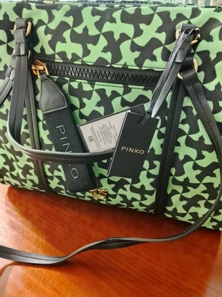 Borsa Pinko verde e nero a stampa