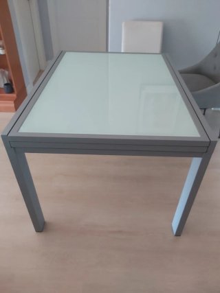 Mesa comedor cristal y metal 120/240