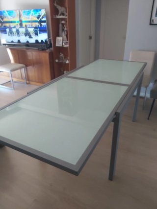 Mesa comedor cristal y metal 120/240
