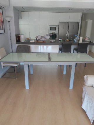 Mesa comedor cristal y metal 120/240