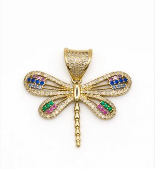 Collar Chapado Oro 14K Colgante Libélula Multicolo