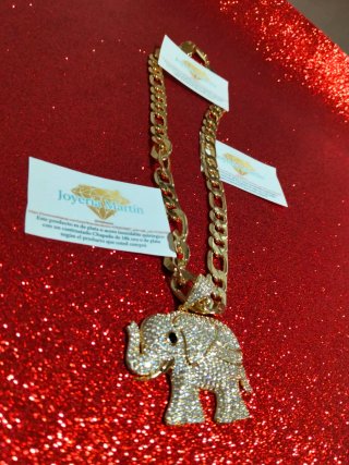 Conjunto Acero Quirúrgico Chapado Oro 18k Elefante
