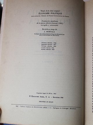 Economía Política. Raymond Barre. Ed, Ariel, 1967.