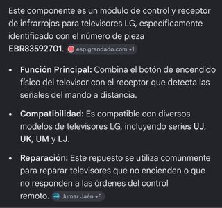Módulo control infrarrojos y encendido TV lg