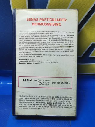 película en VHS, - SEÑAS PARTICULARES HERMOSSSISIMO - ADRIANO CELENTANO, FEDERICA MORO